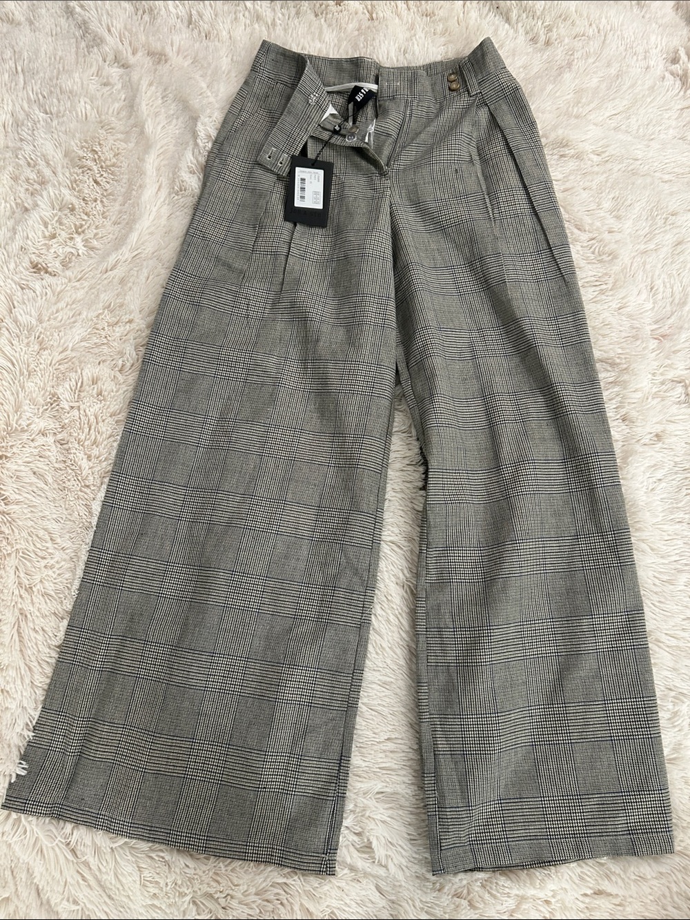 Plaid Wide-Leg Trousers in Gray